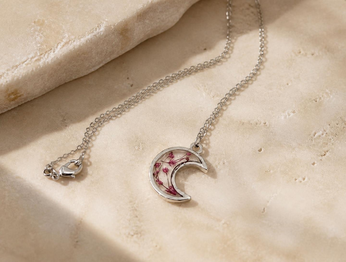 Florève necklace/Bloom moon - Anti-tarnish moon pendant with silver chain