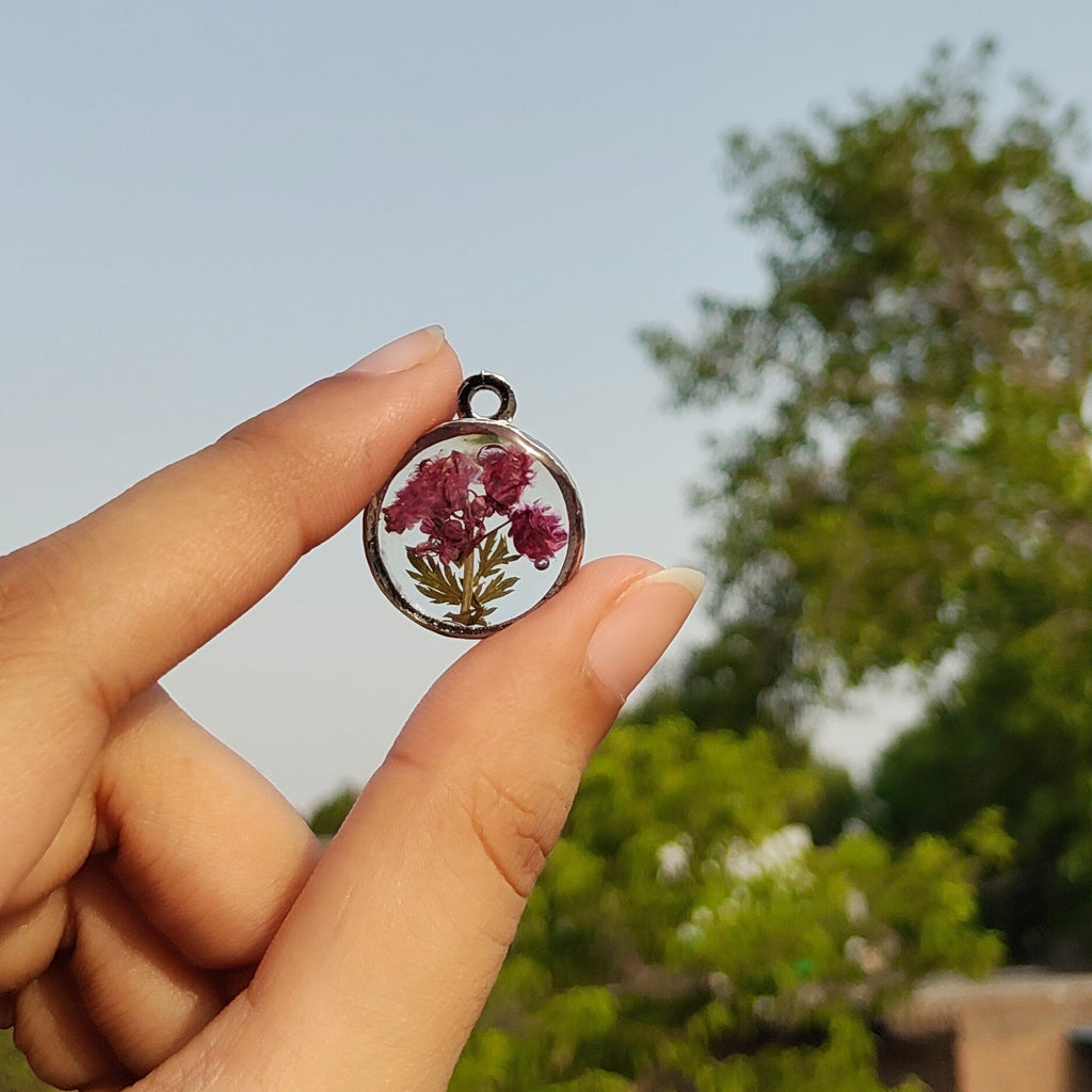 Florève necklace/Violet garden - Anti-tarnish circle pendant with silver chain
