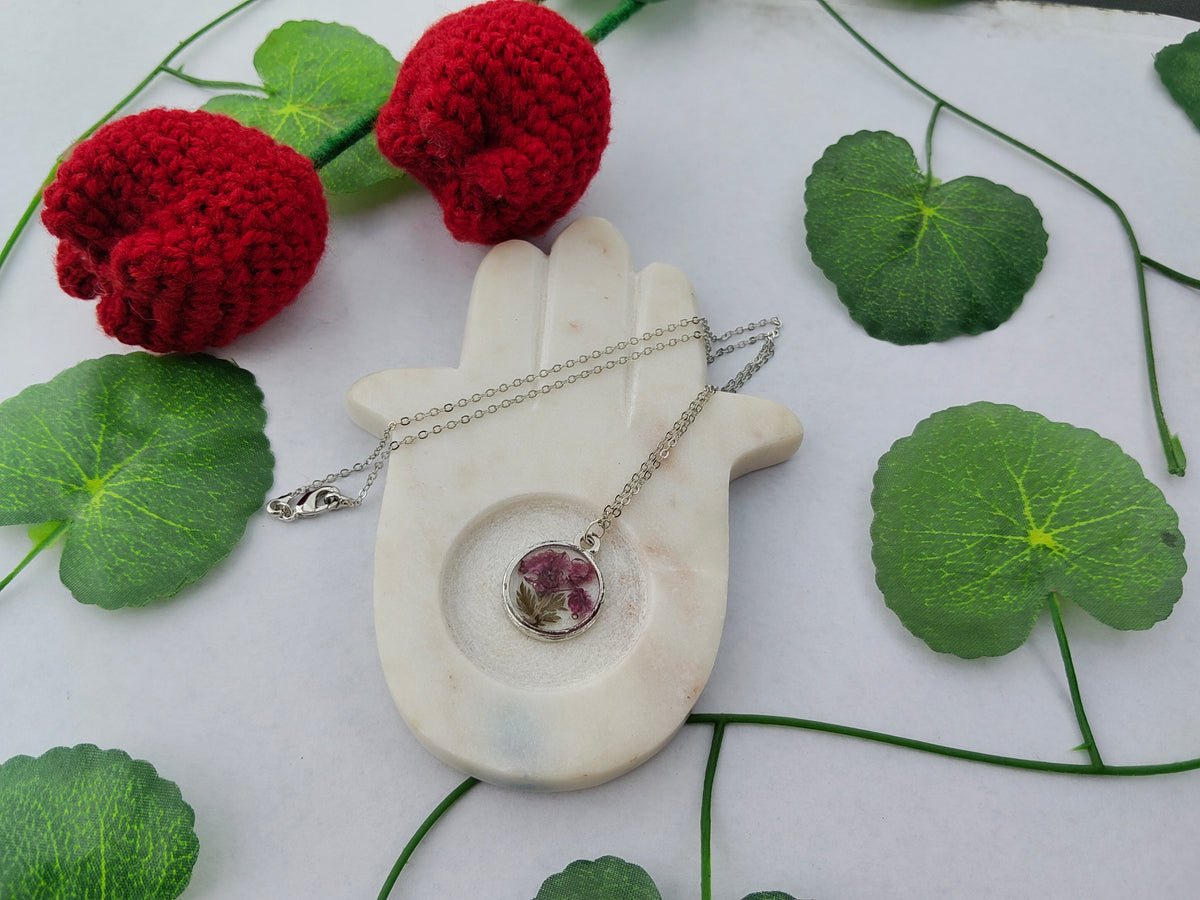 Florève necklace/Violet garden - Anti-tarnish circle pendant with silver chain