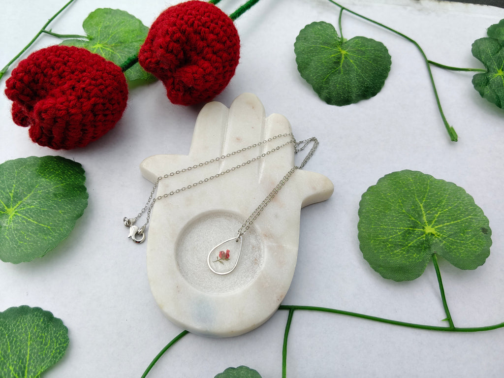 Florève necklace/Rosebud drop - Anti-tarnish teardrop pendant with silver chain